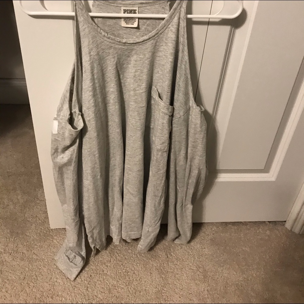 grey PINK cold shoulder long sleeve